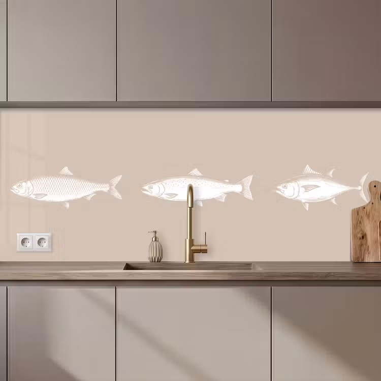 Küchenrückwand - Fisch - Beige - Weiß