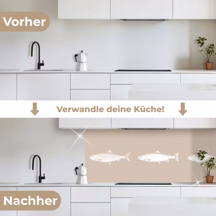 Vissen - Beige - Wit keuken achterwand 2 middel -voor-na_DE