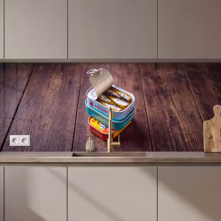 Küchenrückwand - Fisch – Dosen – Küche - Vis - Blikjes - Keuken keuken achterwand 2 middel zz_3dshopping