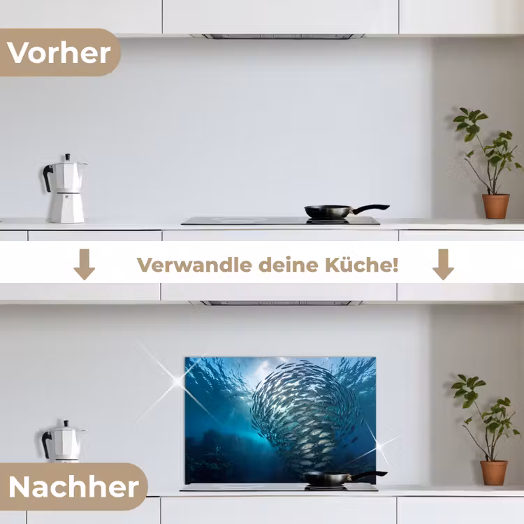 Vis - School - Oceaan - Natuur - Blauw keuken achterwand spatscherm klein -voor_na_DE