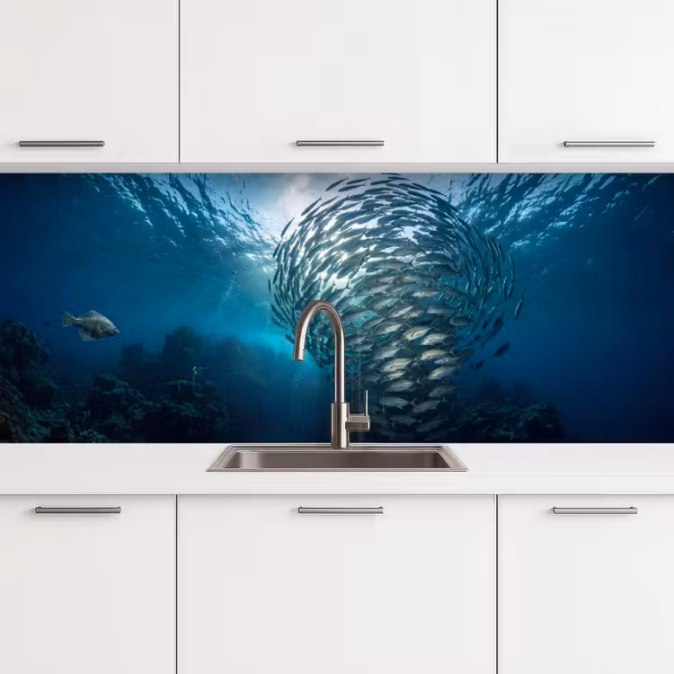 Vis - School - Oceaan - Natuur - Blauw keuken achterwand 2 middel -3d