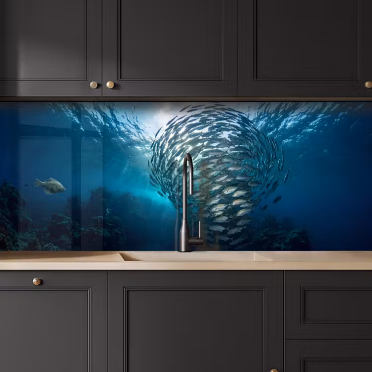 Vis - School - Oceaan - Natuur - Blauw keuken achterwand 2 middel -sfeer1