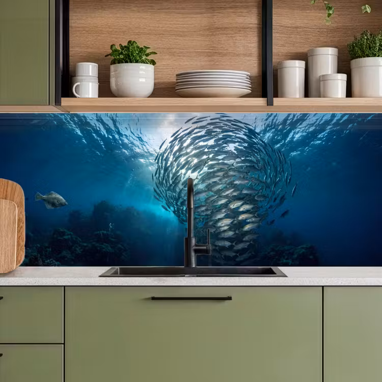 Vis - School - Oceaan - Natuur - Blauw keuken achterwand 2 middel -sfeer3