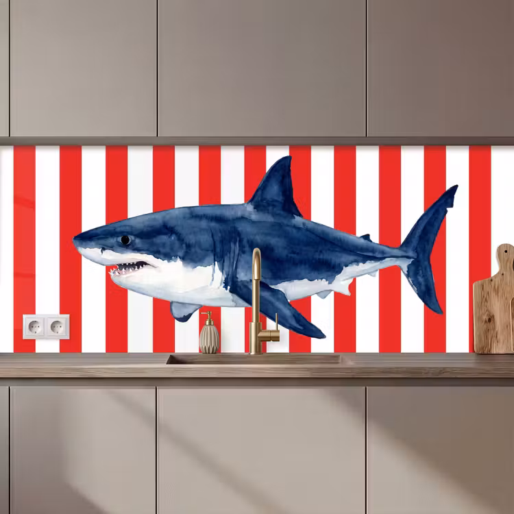 Vis - Haai - Zee - Illustratie - Blauw keuken achterwand 2 middel zz_3dshopping