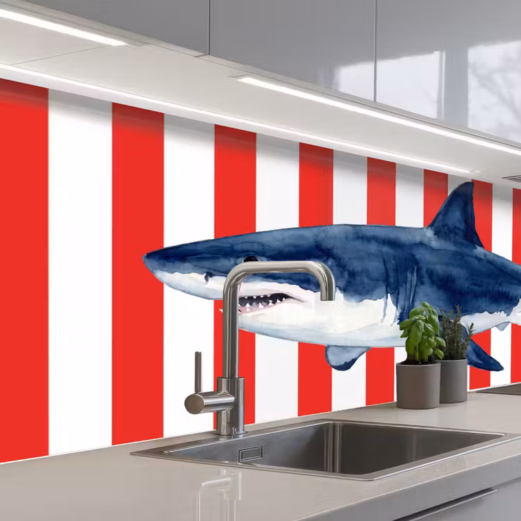 Vis - Haai - Zee - Illustratie - Blauw keuken achterwand 2 middel -3d_schuin