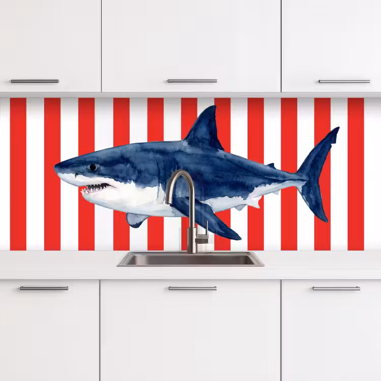 Vis - Haai - Zee - Illustratie - Blauw keuken achterwand 2 middel -3d
