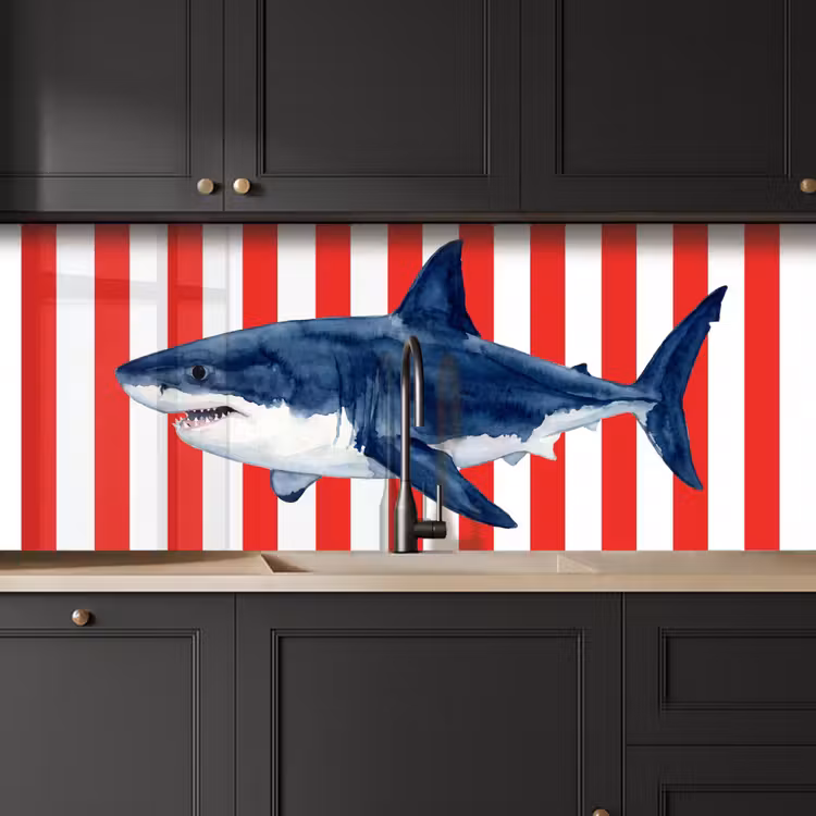 Vis - Haai - Zee - Illustratie - Blauw keuken achterwand 2 middel -sfeer1