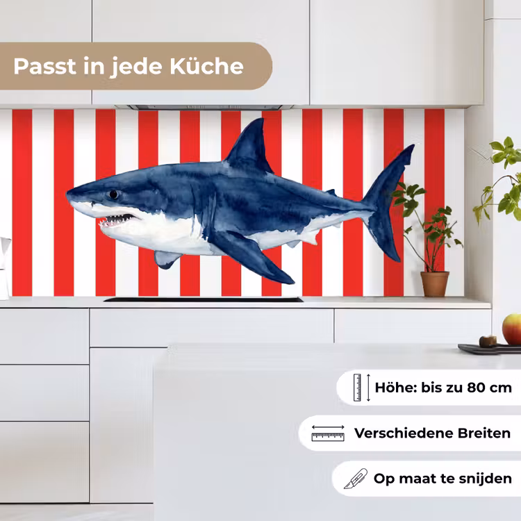Vis - Haai - Zee - Illustratie - Blauw keuken achterwand 2 middel -sfeer4_DE