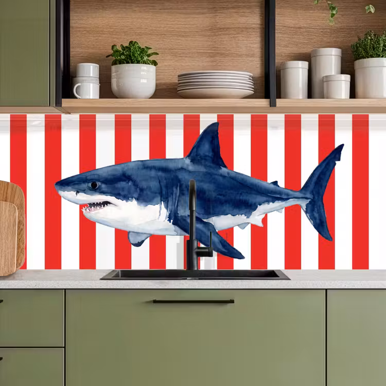 Vis - Haai - Zee - Illustratie - Blauw keuken achterwand 2 middel -sfeer3