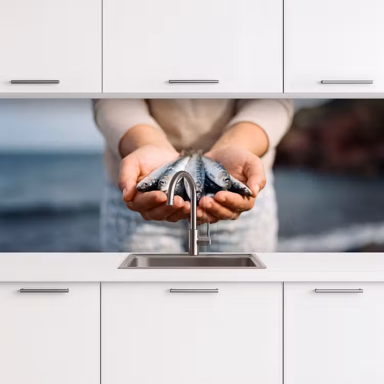 Küchenrückwand - Fisch – Hände – Natur - Vis - Handen - Natuur keuken achterwand 2 middel