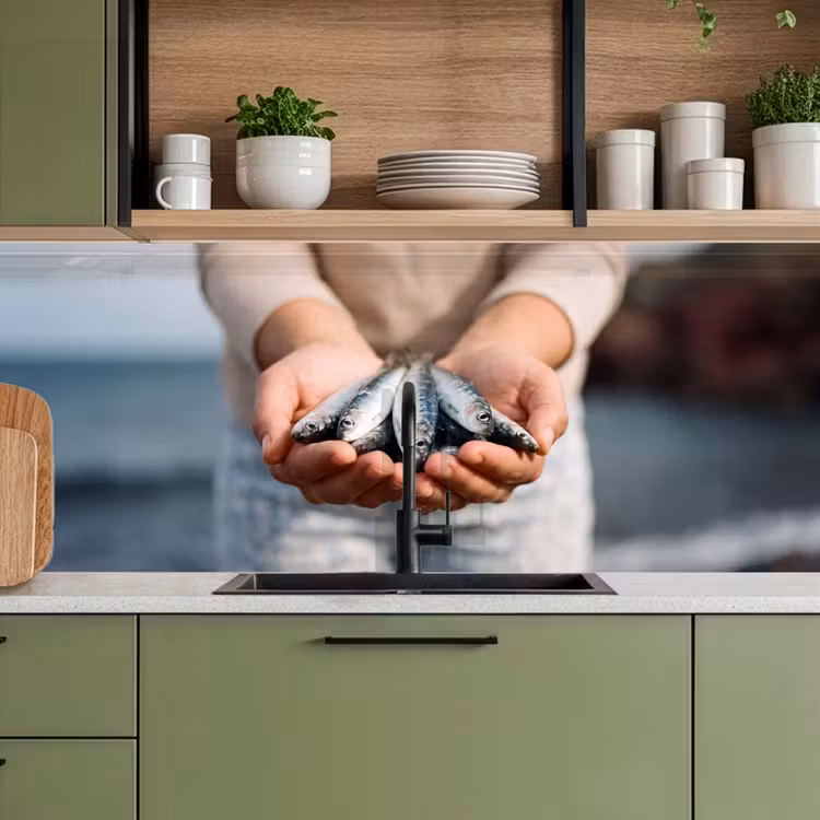 Küchenrückwand - Fisch – Hände – Natur - Vis - Handen - Natuur keuken achterwand 2 middel