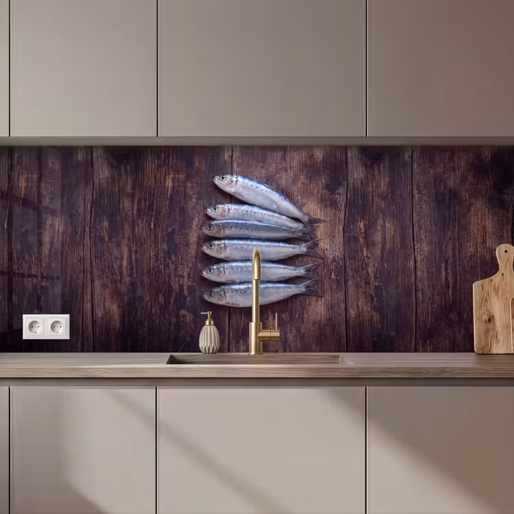 Küchenrückwand - Fisch – Holz – Essen - Vis - Hout - Eten keuken achterwand 2 middel zz_3dshopping