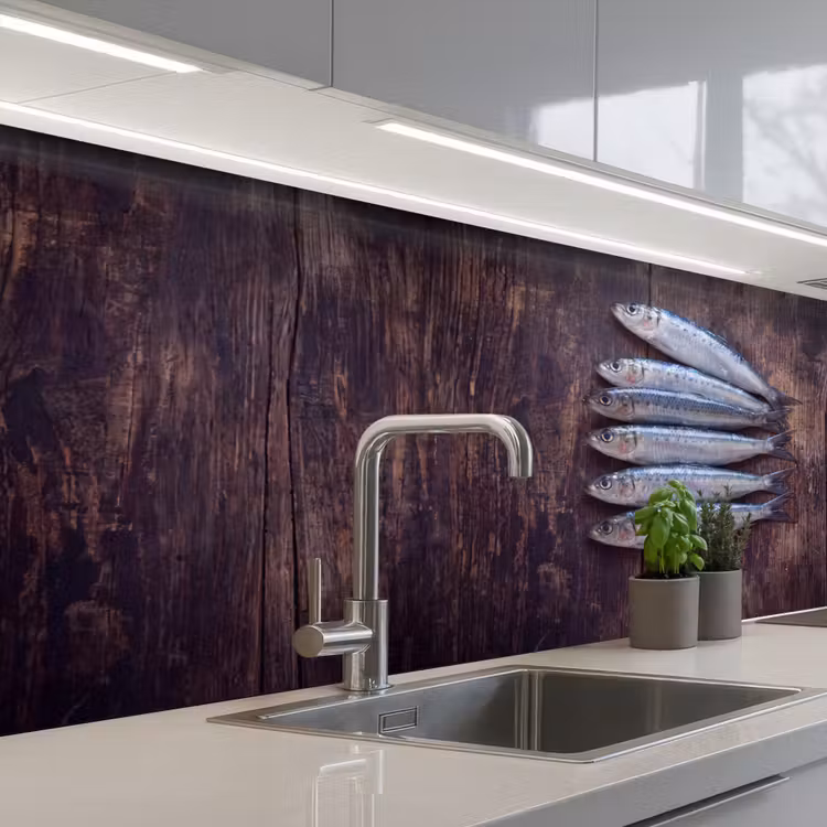 Küchenrückwand - Fisch – Holz – Essen - Vis - Hout - Eten keuken achterwand 2 middel