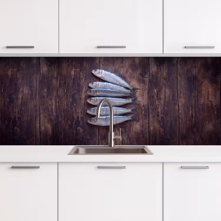 Küchenrückwand - Fisch – Holz – Essen - Vis - Hout - Eten keuken achterwand 2 middel