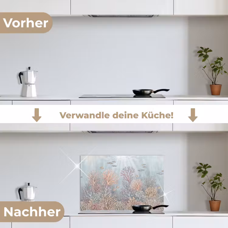 Vis - Koraal - Oceaan - Illustratie - Onderwater keuken achterwand spatscherm klein -voor_na_DE