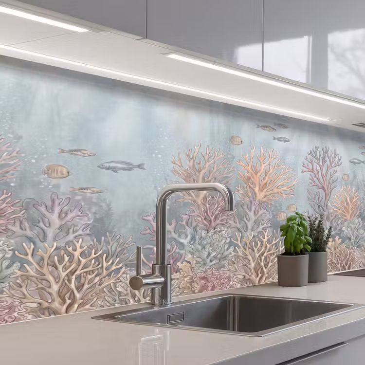 Vis - Koraal - Oceaan - Illustratie - Onderwater keuken achterwand 2 middel -3d_schuin