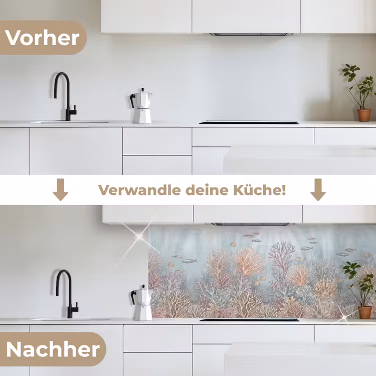 Vis - Koraal - Oceaan - Illustratie - Onderwater keuken achterwand 2 middel -voor-na_DE