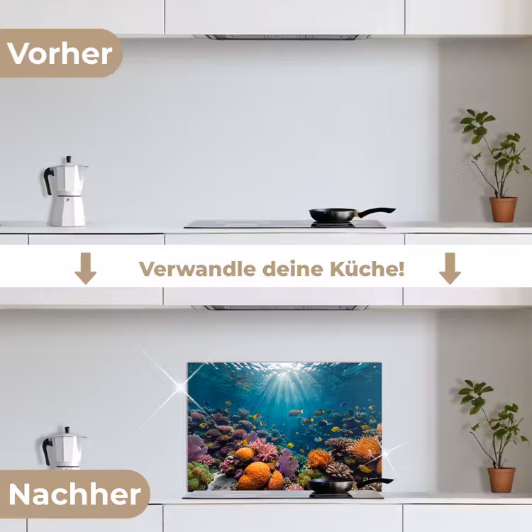 Vis - Koraal - Oceaan - Natuur - Kleurrijk keuken achterwand spatscherm klein -voor_na_DE