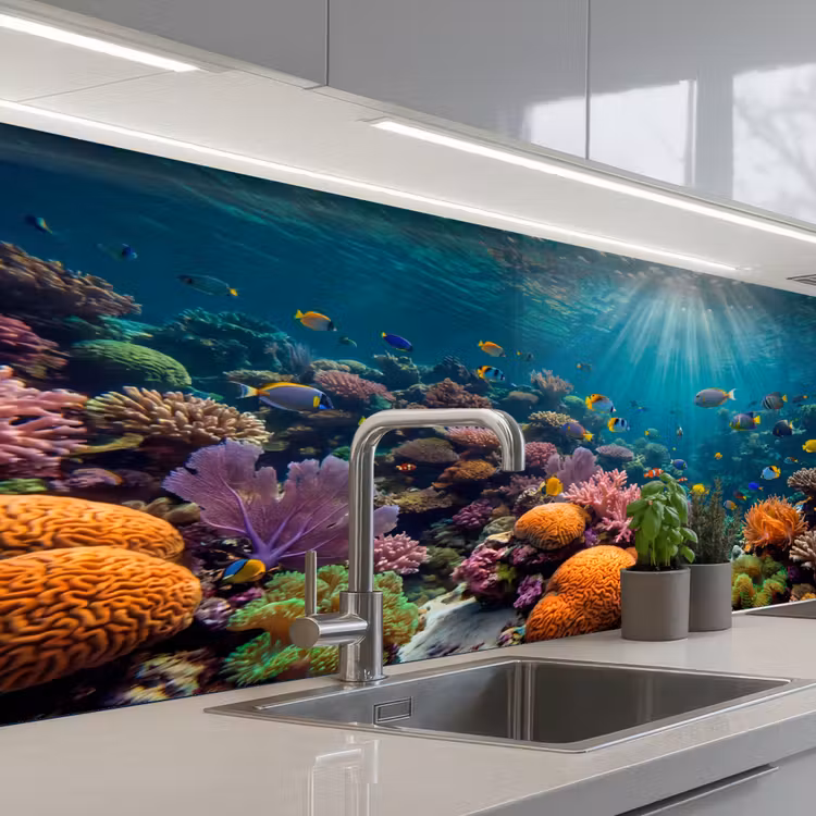 Vis - Koraal - Oceaan - Natuur - Kleurrijk keuken achterwand 2 middel -3d_schuin