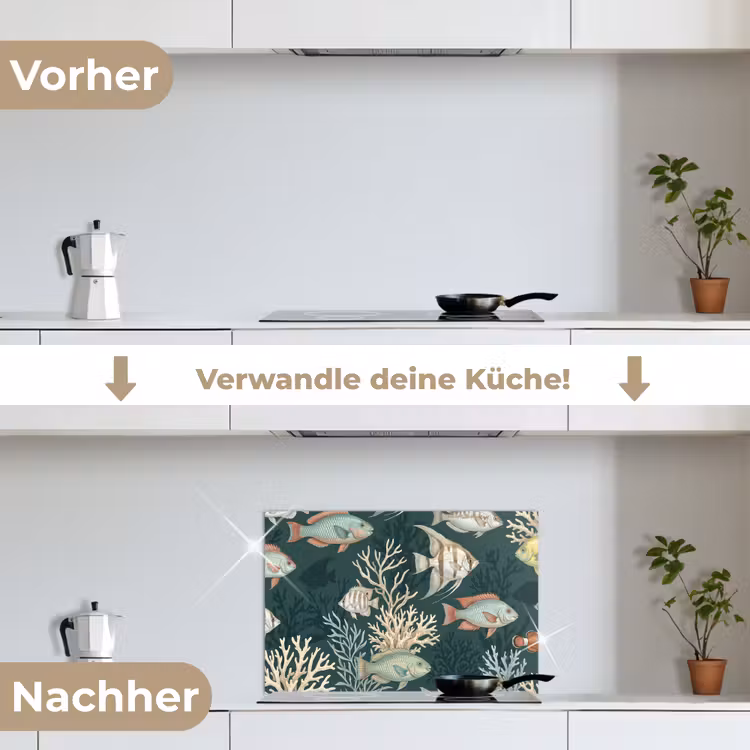 Vis - Koraal - Onderwater - Illustratie keuken achterwand spatscherm klein -voor_na_DE