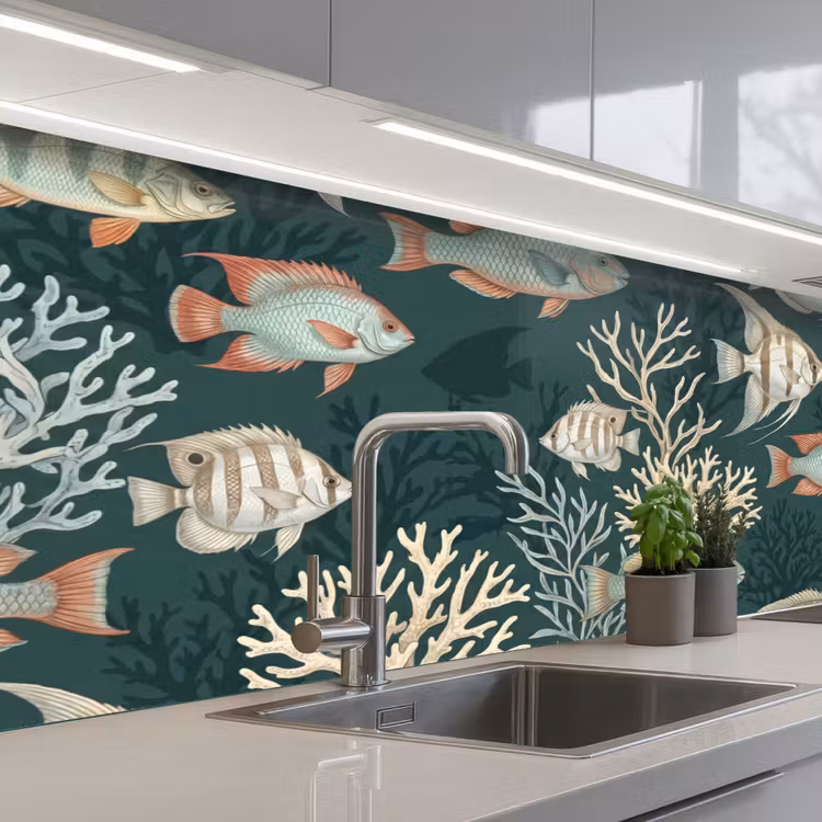 Vis - Koraal - Onderwater - Illustratie keuken achterwand 2 middel -3d_schuin