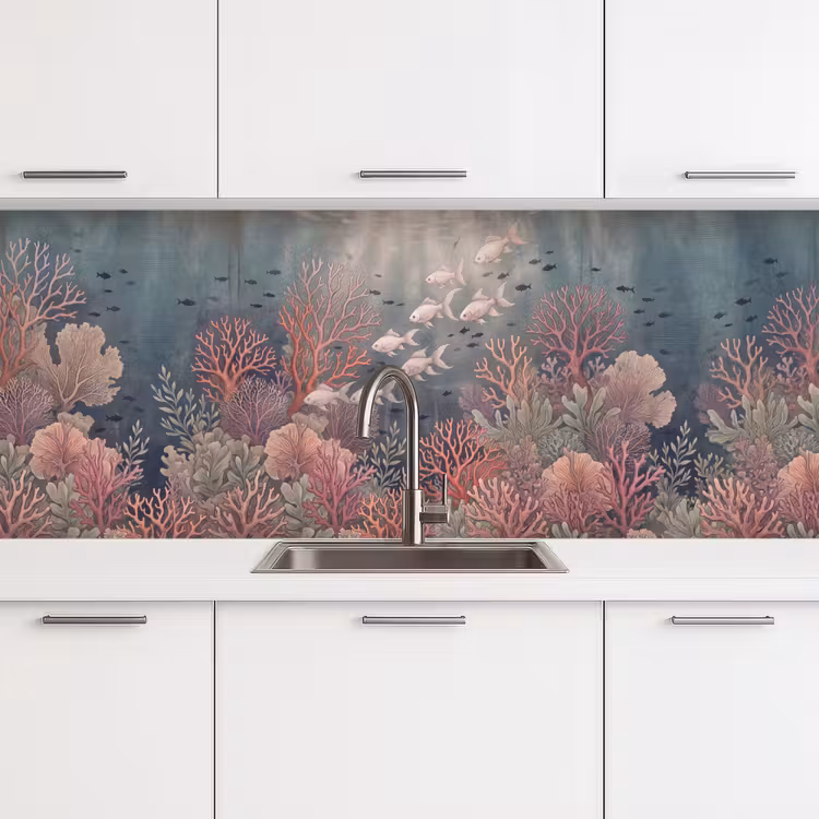 Vis - Koraal - Onderwater - Illustratie - Vintage keuken achterwand 2 middel -3d
