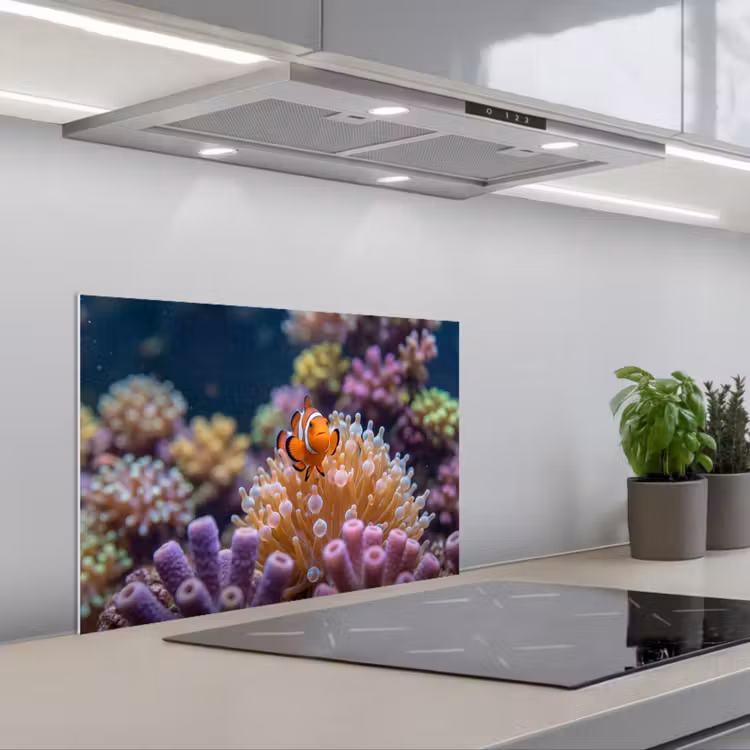 Vis - Koraal - Onderwater - Oranje - Dieren keuken achterwand spatscherm klein -3d_schuin
