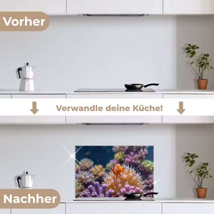 Vis - Koraal - Onderwater - Oranje - Dieren keuken achterwand spatscherm klein -voor_na_DE