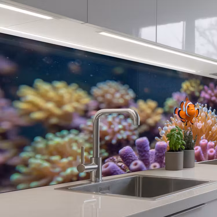 Vis - Koraal - Onderwater - Oranje - Dieren keuken achterwand 2 middel -3d_schuin