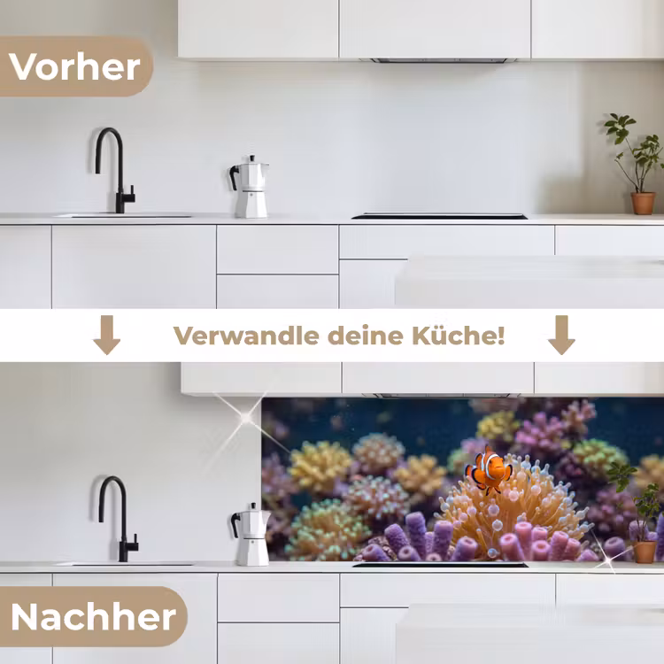 Vis - Koraal - Onderwater - Oranje - Dieren keuken achterwand 2 middel -voor-na_DE