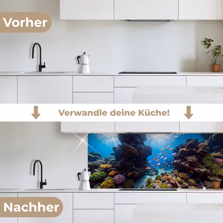 Vis - Koraalrif - Onderwater - Levendig - Blauw keuken achterwand 2 middel -voor-na_DE