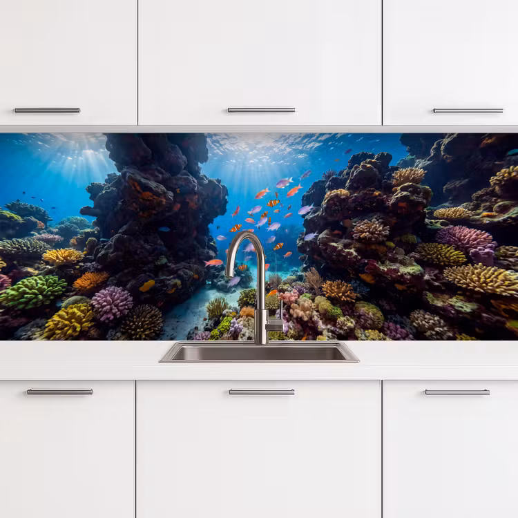 Vis - Koraalrif - Onderwater - Levendig - Blauw keuken achterwand 2 middel -3d