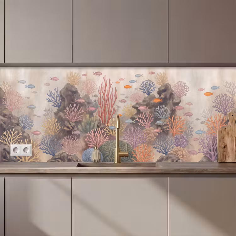 Vis - Koraalrif - Onderwaterwereld - Illustratie keuken achterwand 2 middel zz_3dshopping