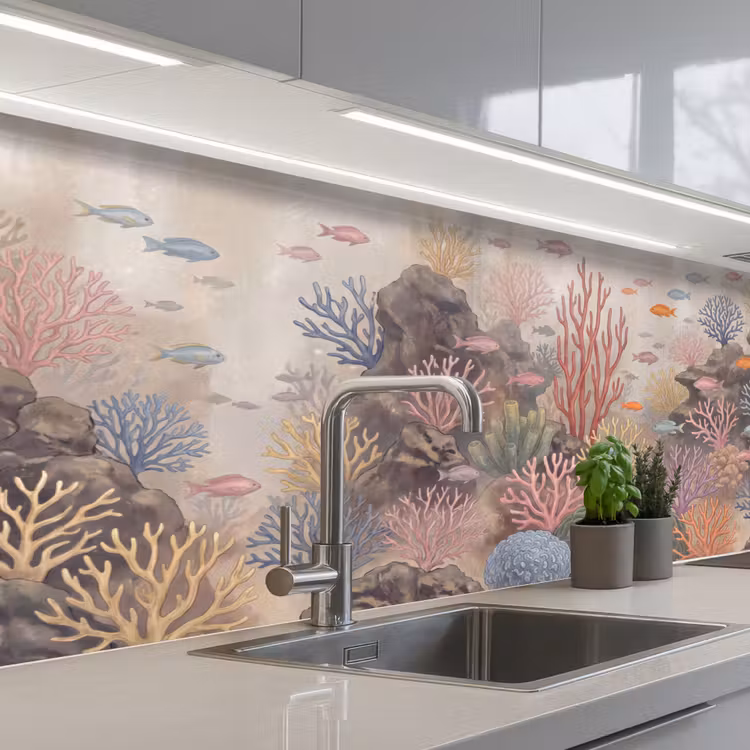 Vis - Koraalrif - Onderwaterwereld - Illustratie keuken achterwand 2 middel -3d_schuin