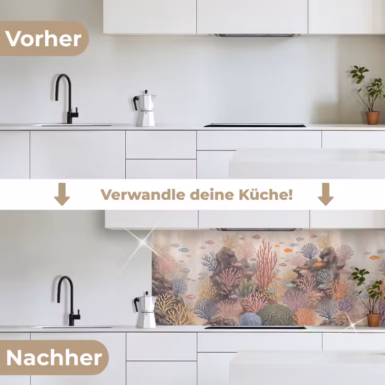 Vis - Koraalrif - Onderwaterwereld - Illustratie keuken achterwand 2 middel -voor-na_DE