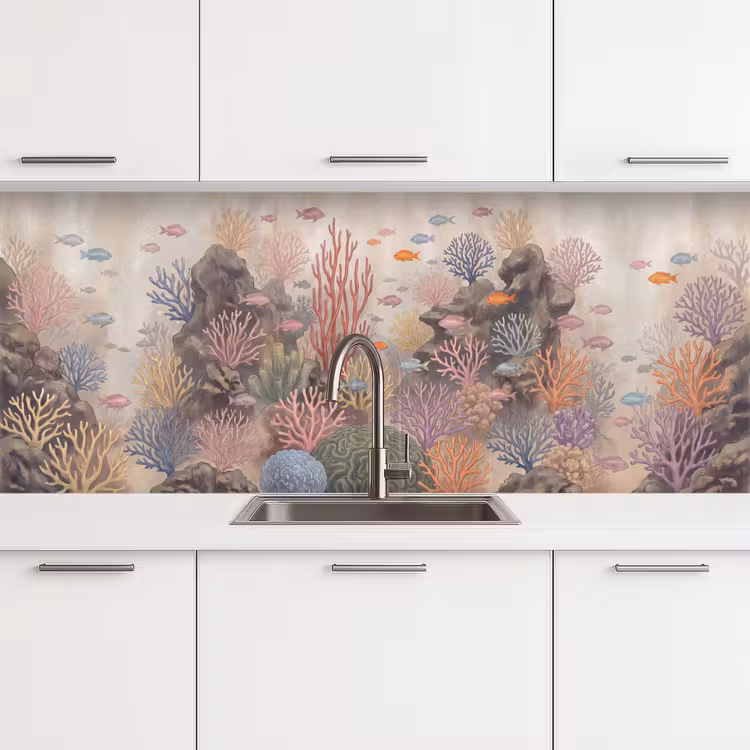 Vis - Koraalrif - Onderwaterwereld - Illustratie keuken achterwand 2 middel -3d