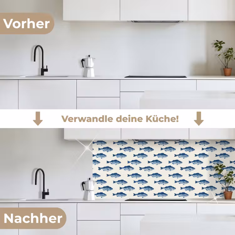 Vis - Patroon - Blauw keuken achterwand 2 middel 871 -voor-na_DE