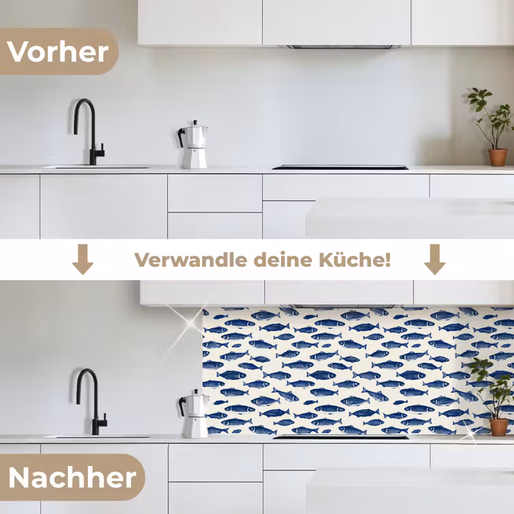 Vissen - Patroon - Blauw - Wit keuken achterwand 2 middel 871 -voor-na_DE