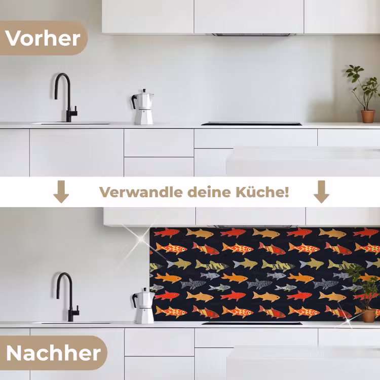 Vissen - Patroon - Kleurrijk keuken achterwand 2 middel 871 -voor-na_DE