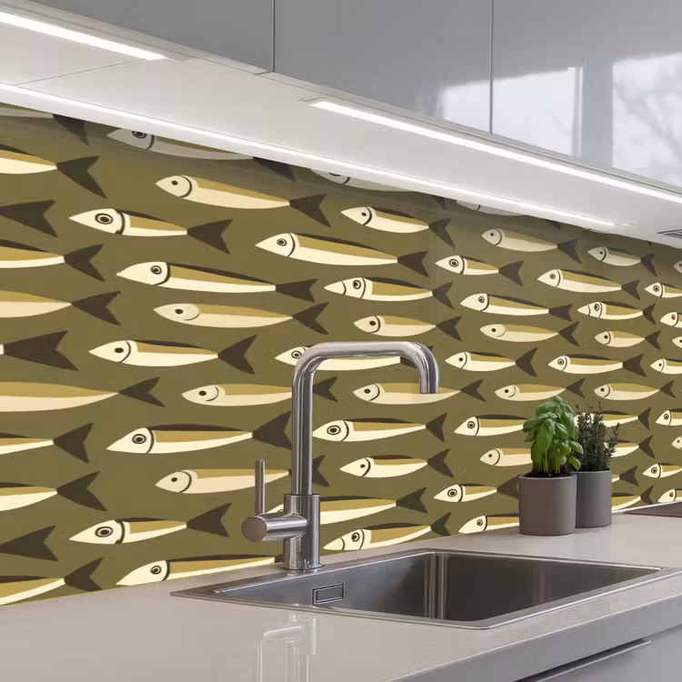 Vis - Patroon - Groen keuken achterwand 2 middel 871 -3d_schuin