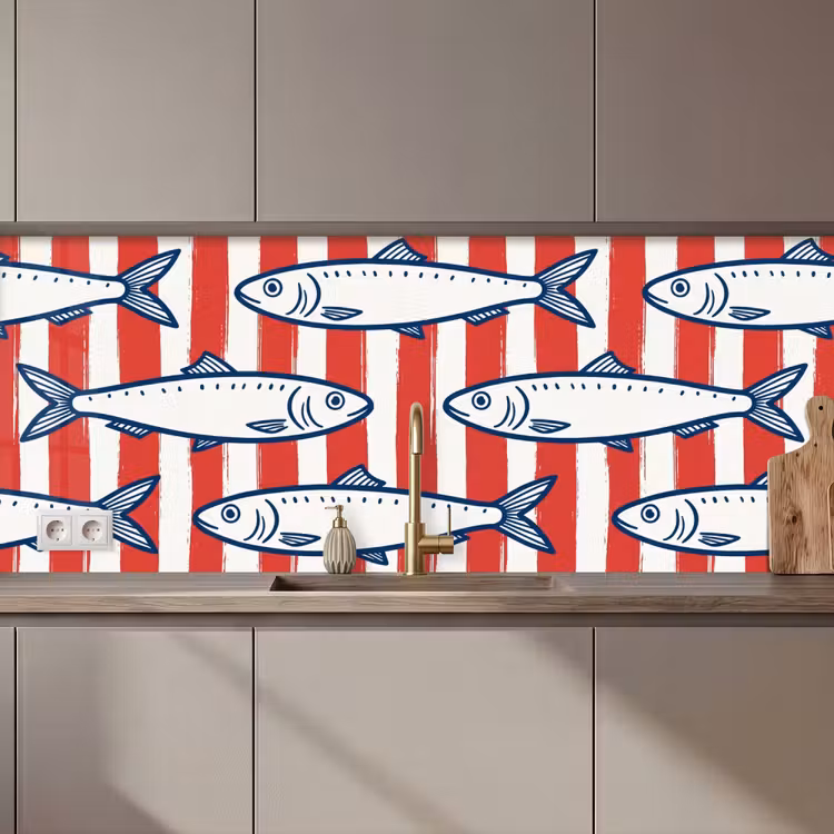 Vis - Patroon - Strepen - Illustratie - Rood keuken achterwand 2 middel zz_3dshopping