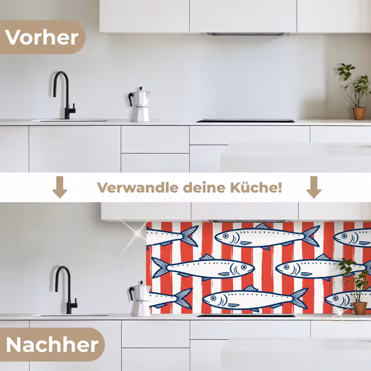 Vis - Patroon - Strepen - Illustratie - Rood keuken achterwand 2 middel -voor-na_DE