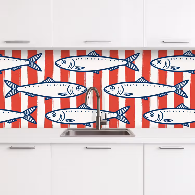 Vis - Patroon - Strepen - Illustratie - Rood keuken achterwand 2 middel -3d