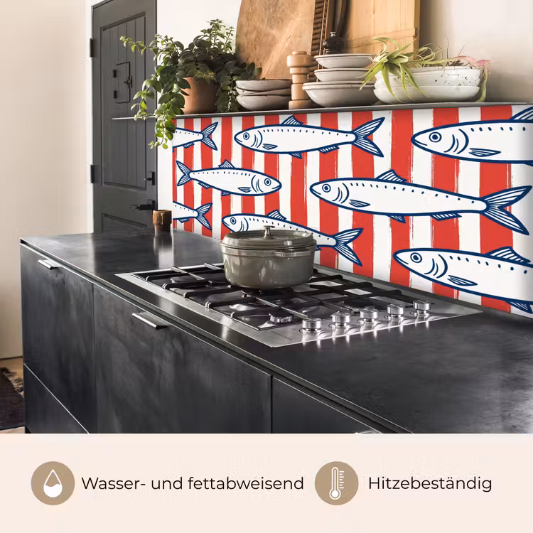 Vis - Patroon - Strepen - Illustratie - Rood keuken achterwand 2 middel -usp_DE