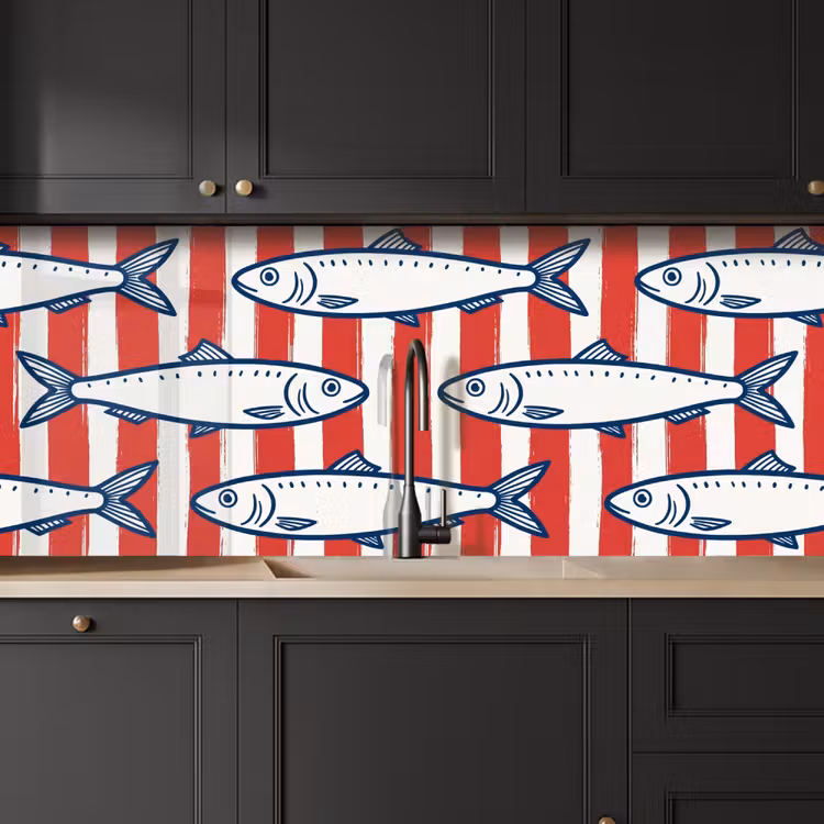 Vis - Patroon - Strepen - Illustratie - Rood keuken achterwand 2 middel -sfeer1