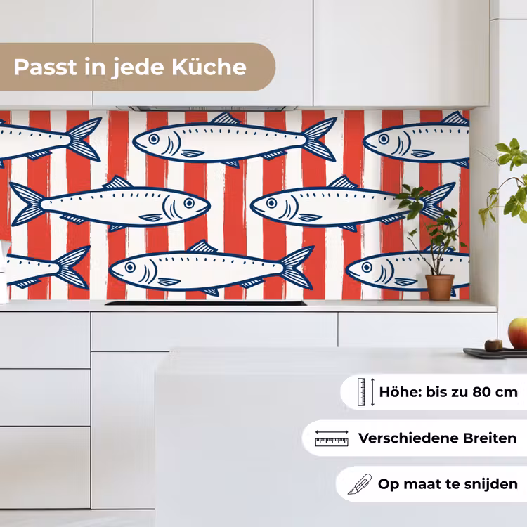 Vis - Patroon - Strepen - Illustratie - Rood keuken achterwand 2 middel -sfeer4_DE