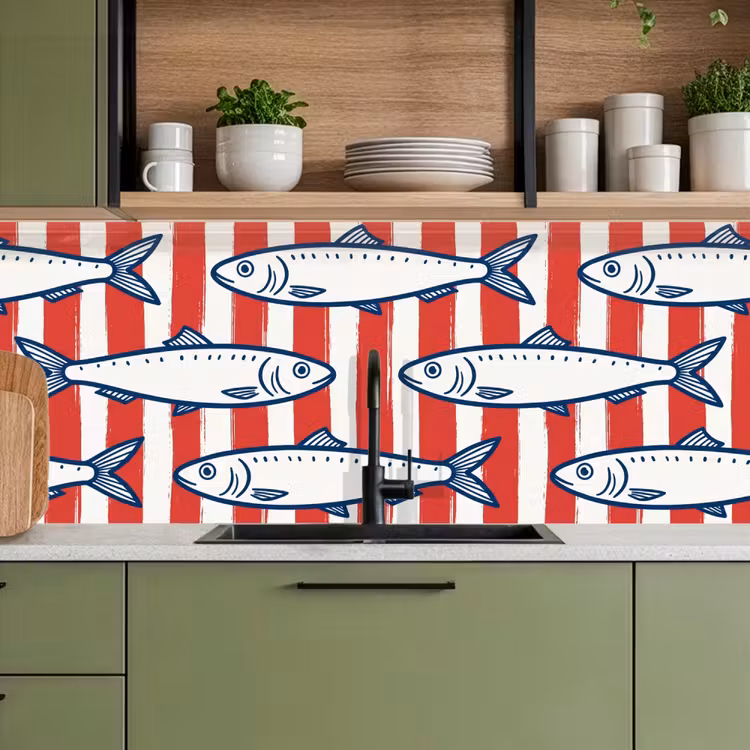 Vis - Patroon - Strepen - Illustratie - Rood keuken achterwand 2 middel -sfeer3