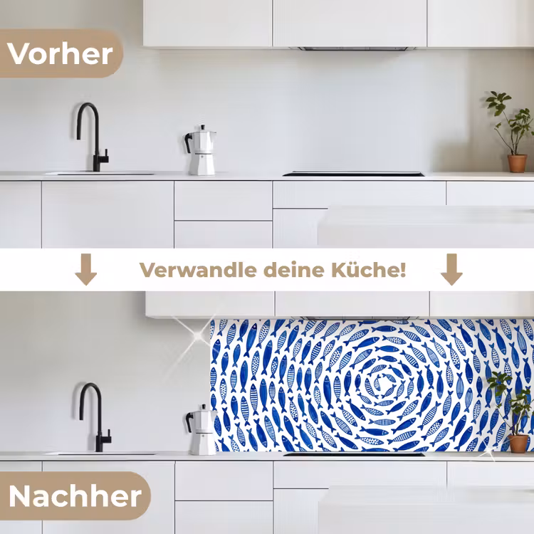 Vis - Patroon - Onderwater - Abstract - Blauw keuken achterwand 2 middel -voor-na_DE