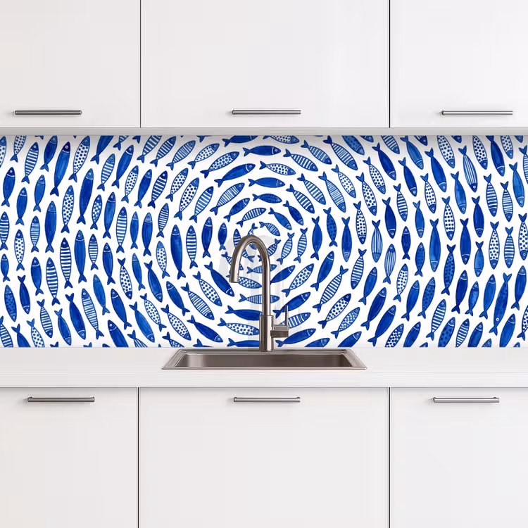 Vis - Patroon - Onderwater - Abstract - Blauw keuken achterwand 2 middel -3d