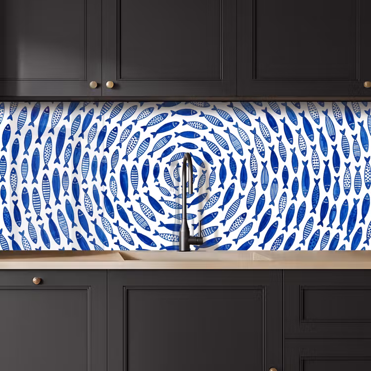 Vis - Patroon - Onderwater - Abstract - Blauw keuken achterwand 2 middel -sfeer1